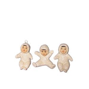 3 Vintage Snow Baby Christmas Holiday Ornaments Home Decor